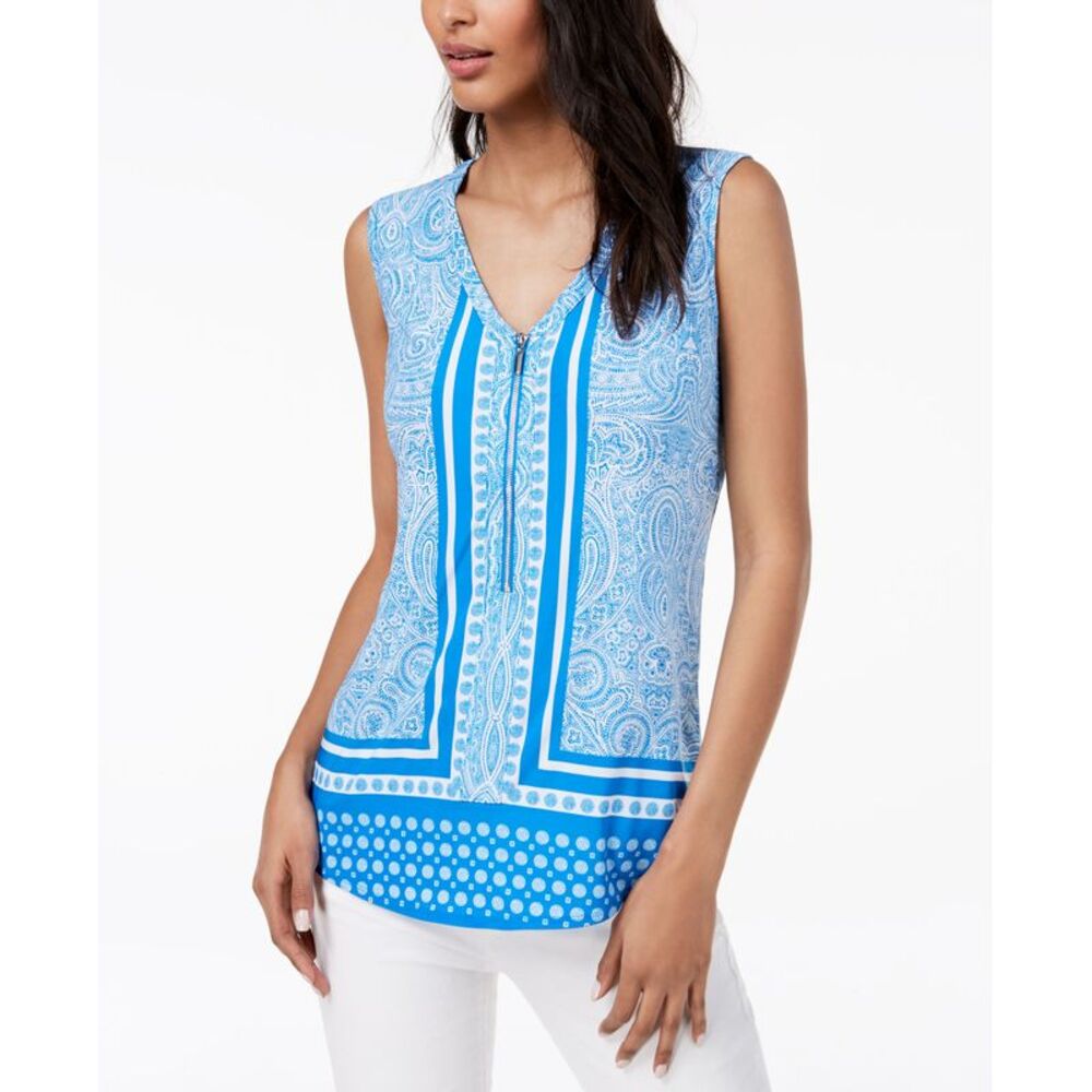 INC International Concepts Petite Zip Front Printed Tank Top